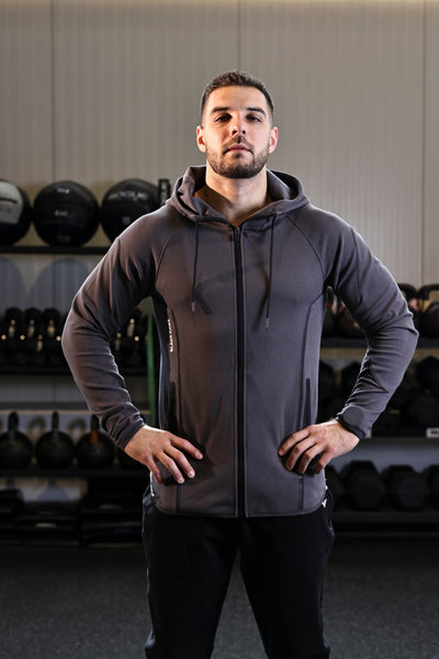 Raglan Sleeve Zip Up Hoodie  - Grey
