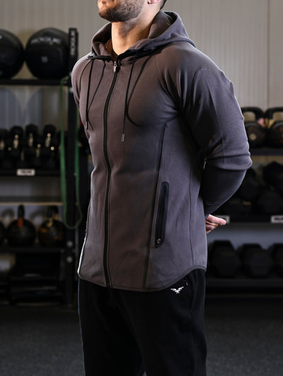 Raglan Sleeve Zip Up Hoodie  - Grey