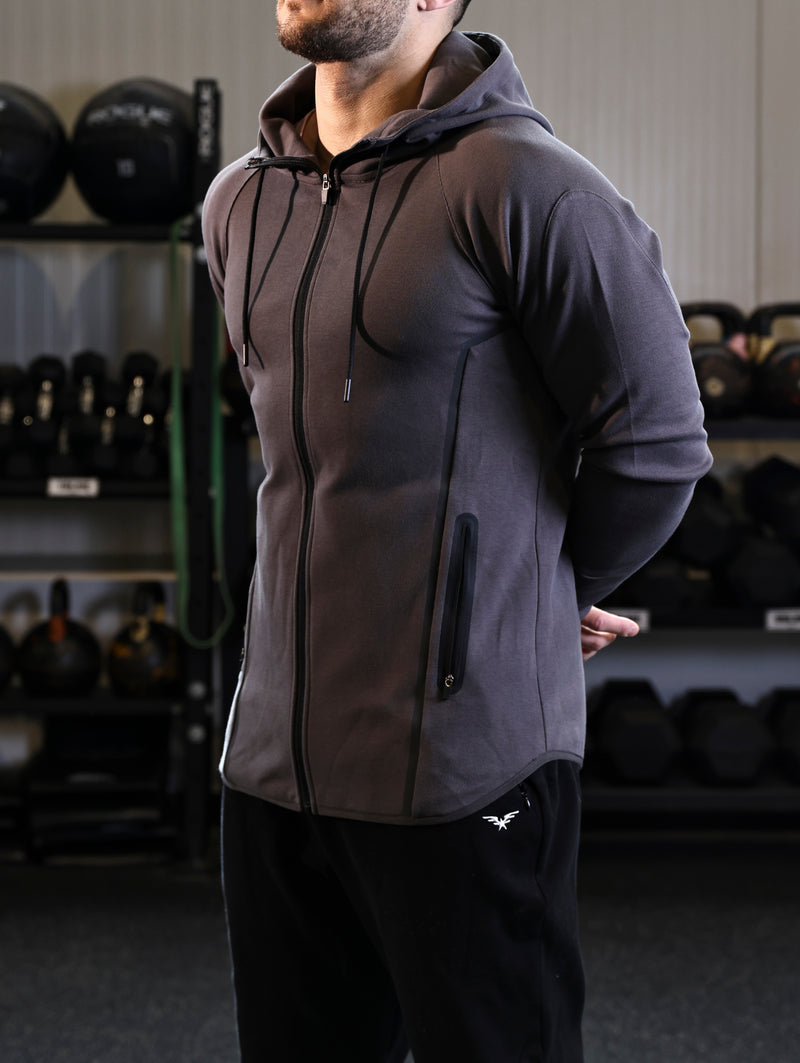 Raglan Sleeve Zip Up Hoodie  - Grey