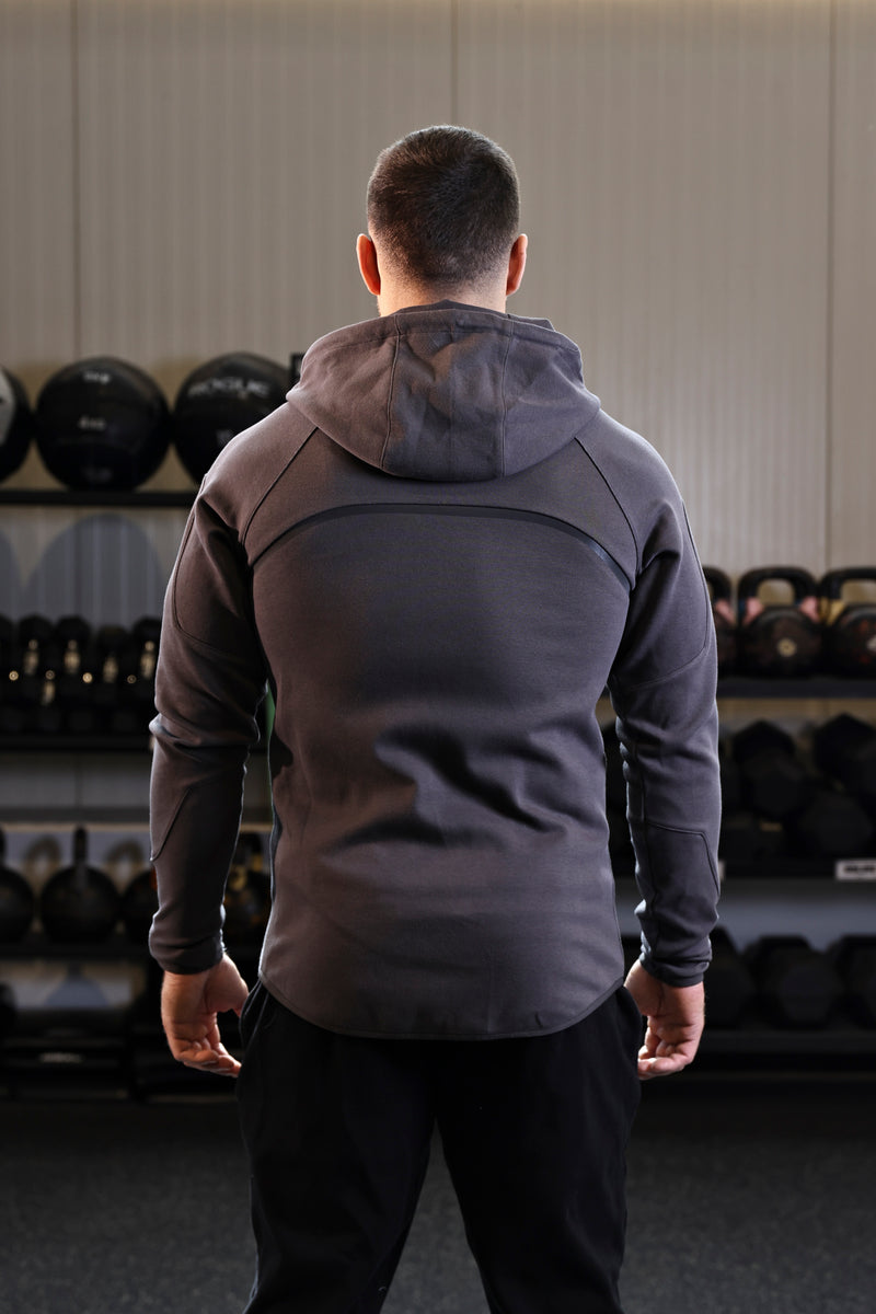 Raglan Sleeve Zip Up Hoodie  - Grey