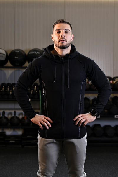 Raglan Sleeve Zip Up Hoodie  - Black