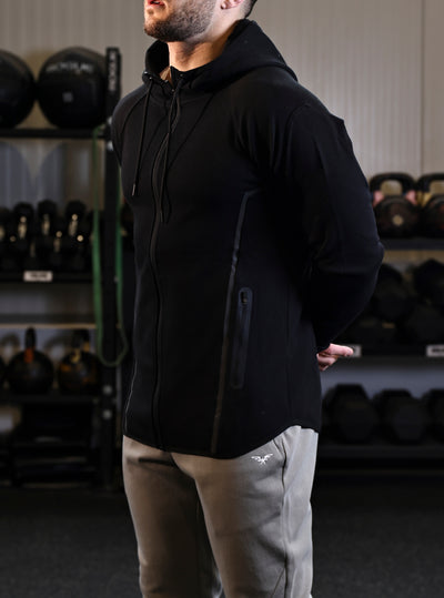 Raglan Sleeve Zip Up Hoodie  - Black