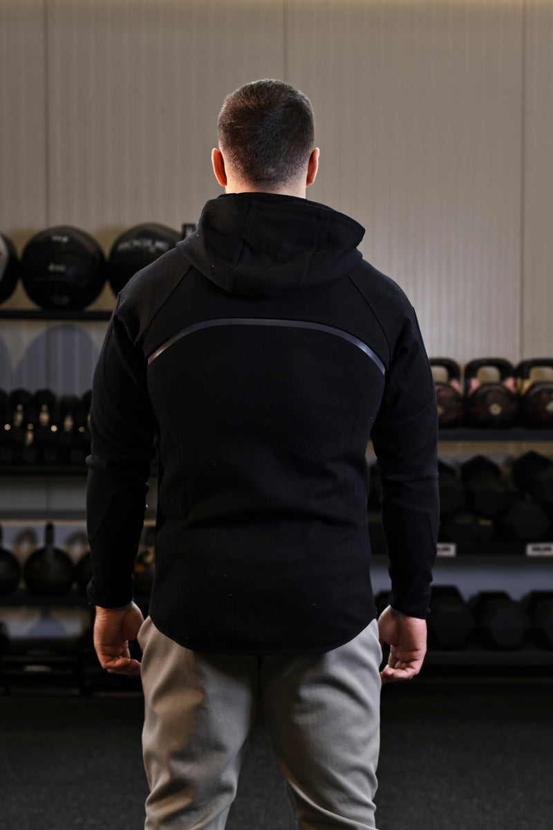Raglan Sleeve Zip Up Hoodie  - Black