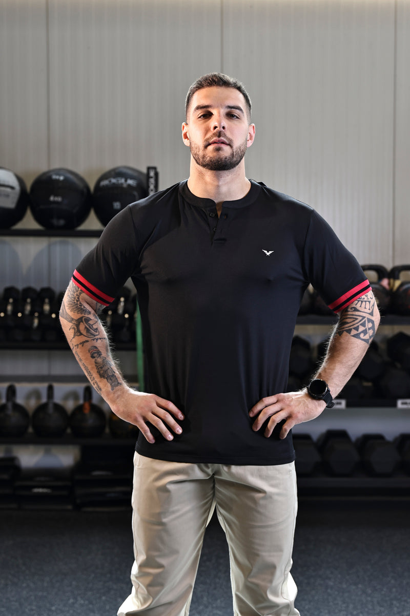 Short Sleeve Henley Tshirt - Black
