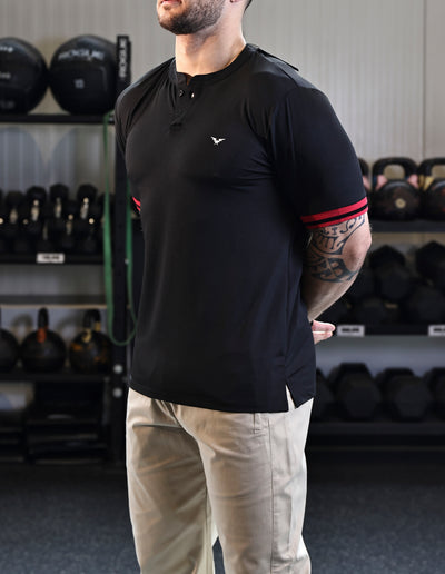 Short Sleeve Henley Tshirt - Black
