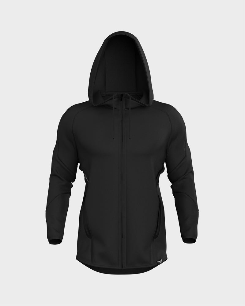 Raglan Sleeve Zip Up Hoodie  - Black