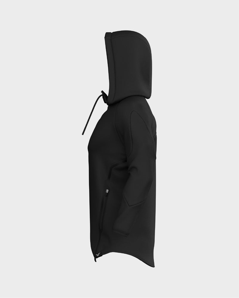 Raglan Sleeve Zip Up Hoodie  - Black