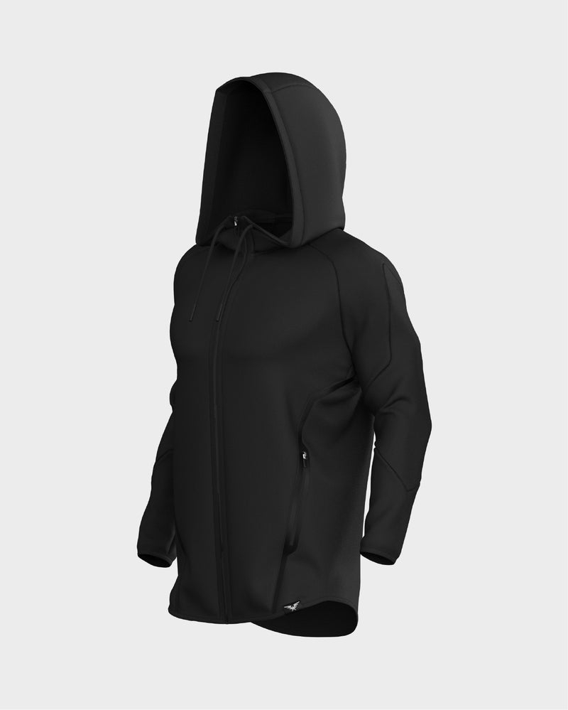 Raglan Sleeve Zip Up Hoodie  - Black